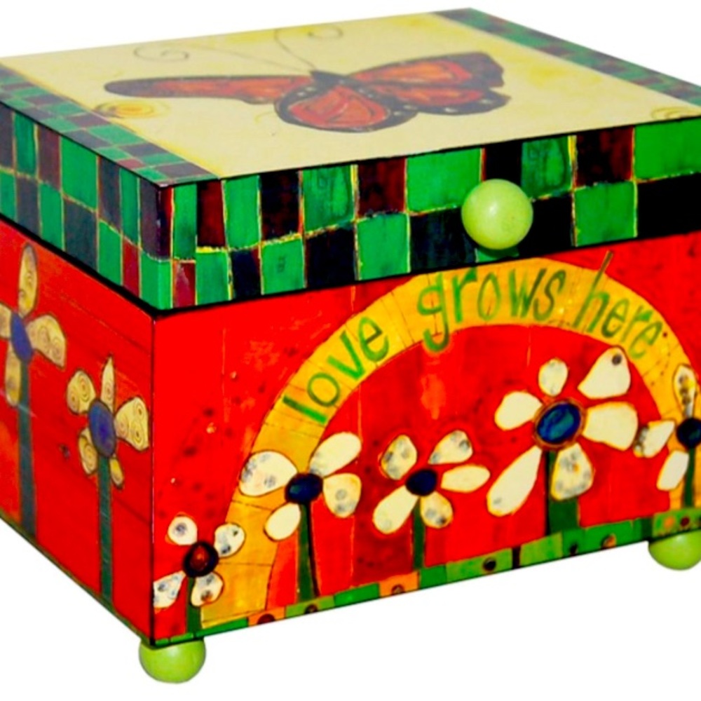 Westland Giftware garden themed wood music box by artist Stephanie Burgess
